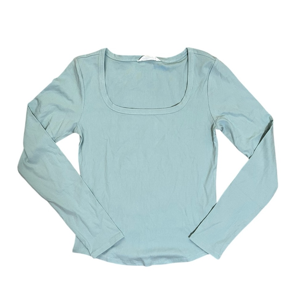 Athleta NWOT Signature Rib Square Seafoam Green Neck L/S Top 415567-06